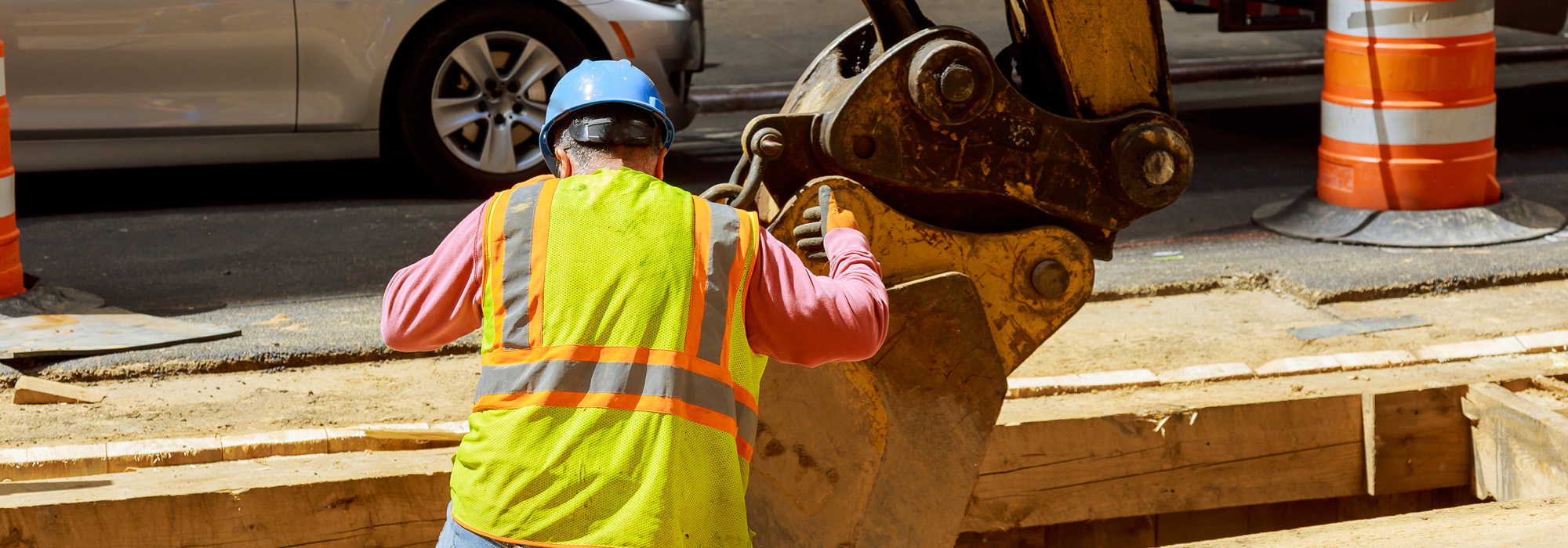 Repair of city communications pipeline installation excavator dug a trench for replacement old pipes